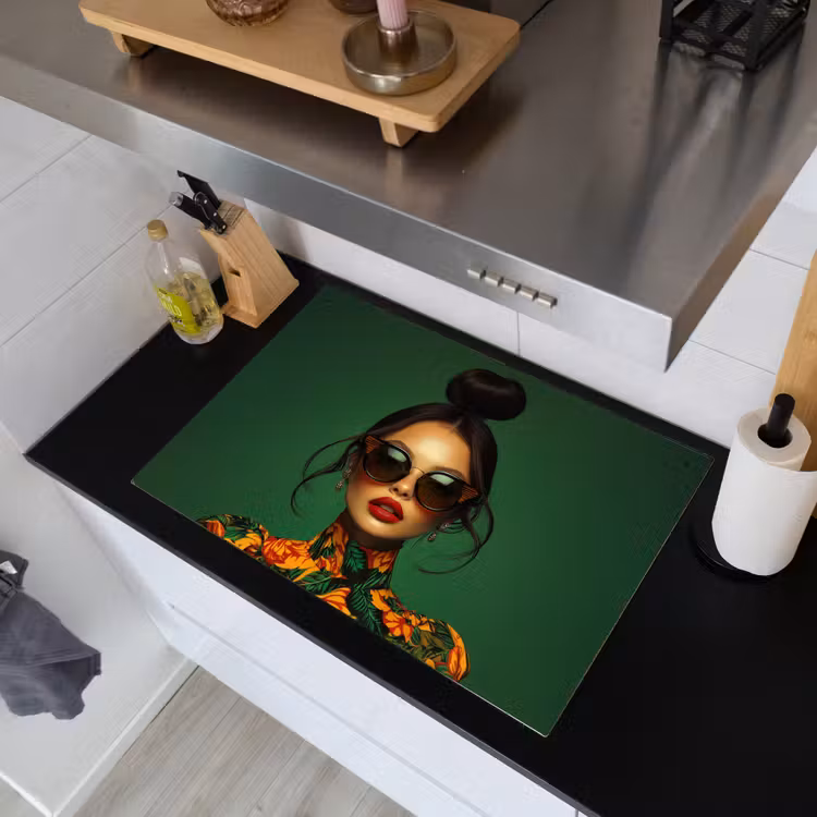Vrouw - Groen - Modern - Bril - Abstract Inductie beschemer met haakjes klein -sfeer1