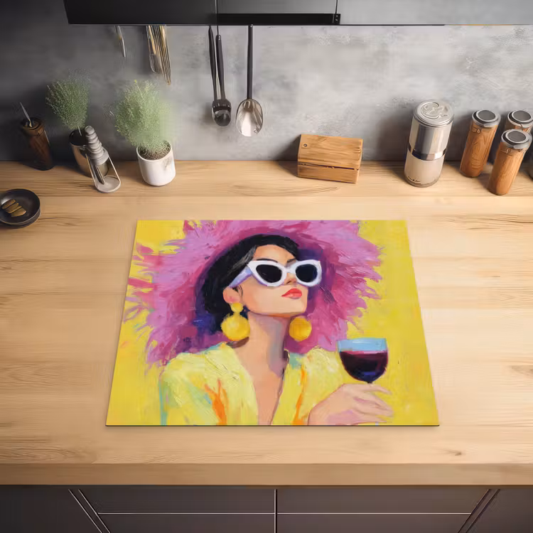 Vrouw - Hoed - Paars - Wijn Inductie beschermer vinyl 3mm middel -sfeer5