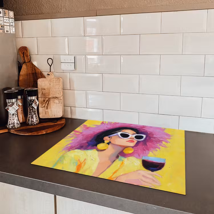 Vrouw - Hoed - Paars - Wijn Inductie beschermer vinyl 3mm middel -sfeer3