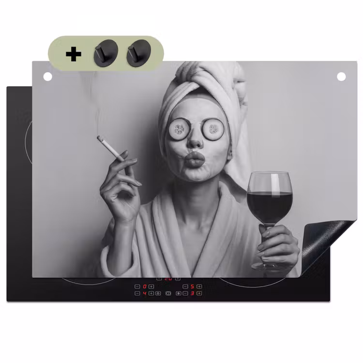 Vrouw - Masker - Wijn - Sigaret Inductie beschemer met haakjes klein -3d