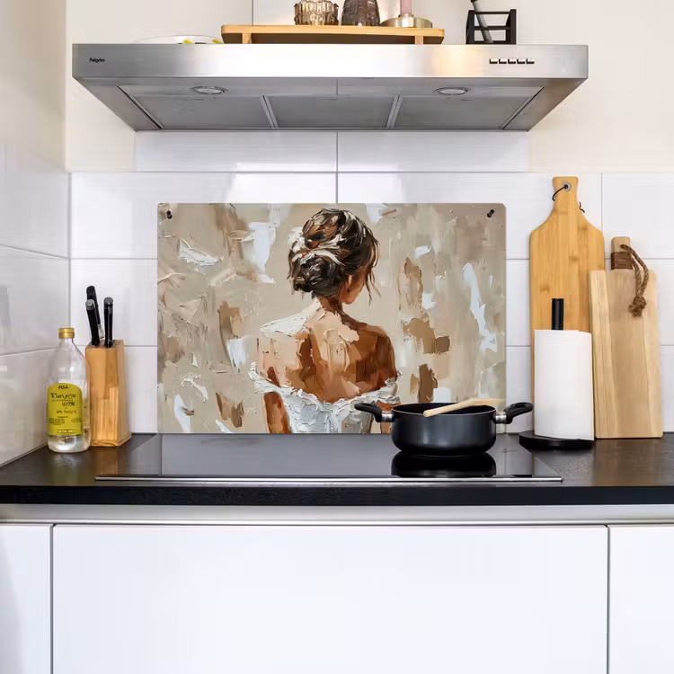 Vrouw - Verf - Abstract - Beige - Modern Inductie beschemer met haakjes klein -sfeer2