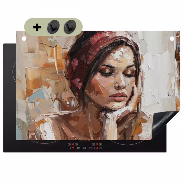 Vrouw - Verflook - Portret - Modern Inductie beschemer met haakjes klein -3d