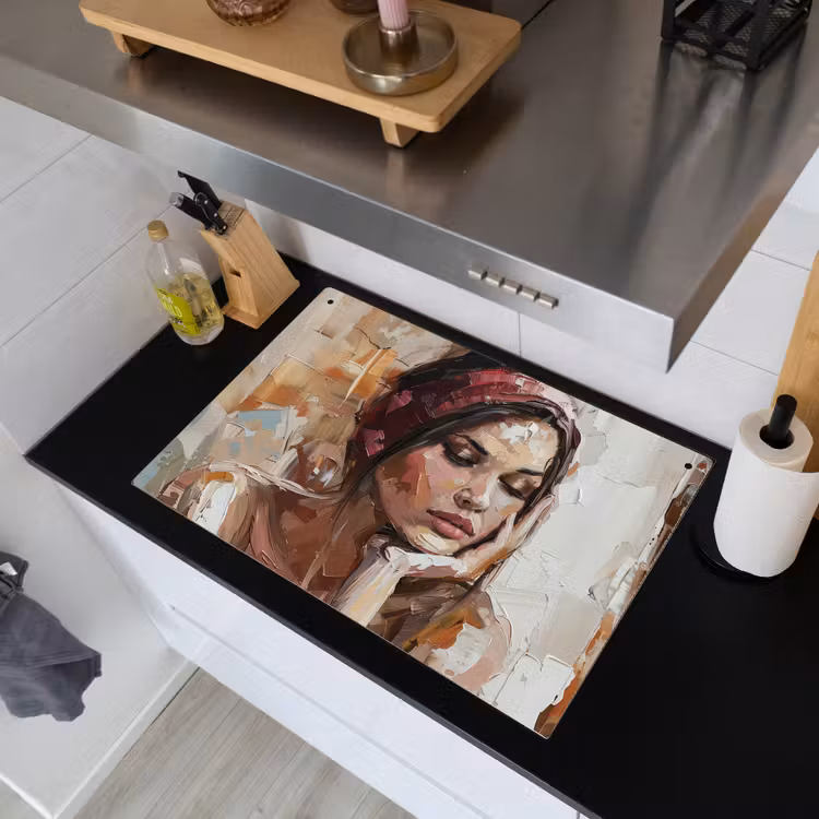Vrouw - Verflook - Portret - Modern Inductie beschemer met haakjes klein -sfeer1