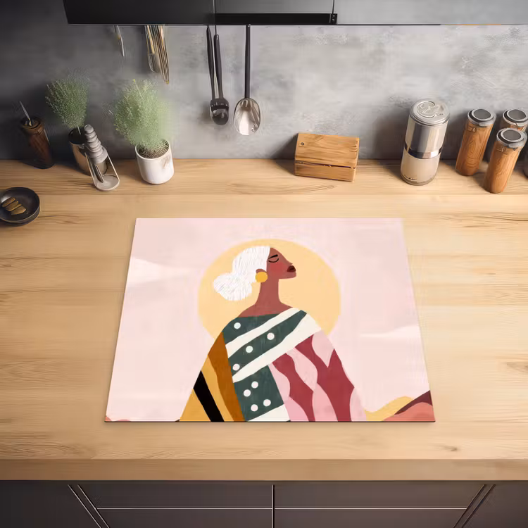 Vrouw - Zon - Kleurrijk Inductie beschermer vinyl 3mm middel -sfeer5