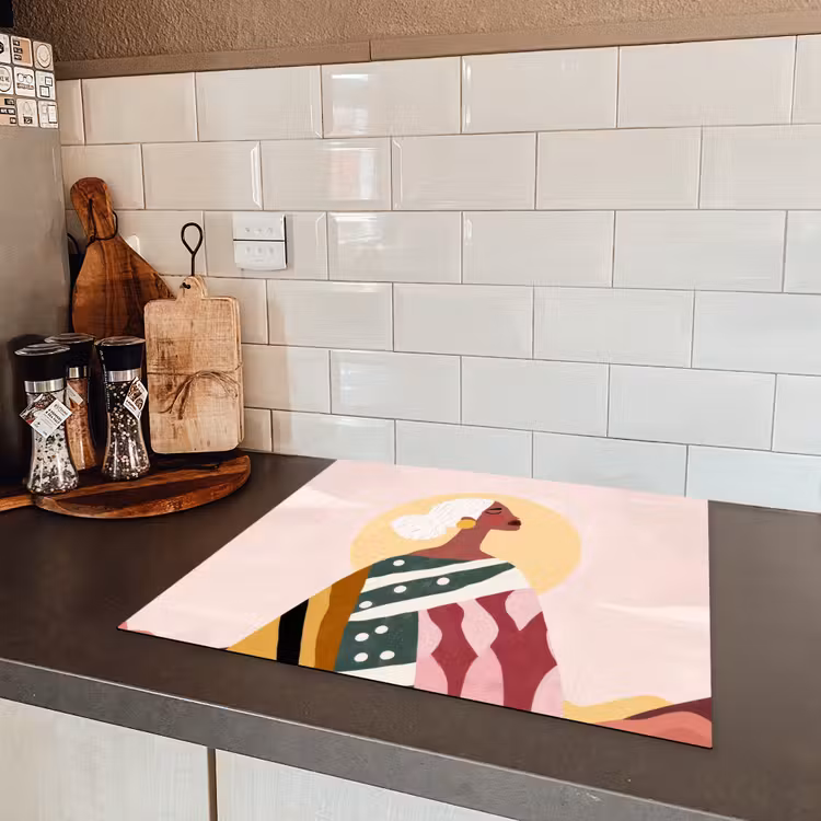 Vrouw - Zon - Kleurrijk Inductie beschermer vinyl 3mm middel -sfeer3