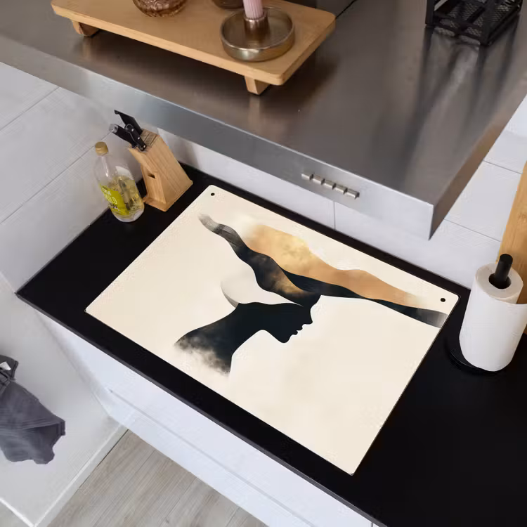 Vrouw - Golven - Zwart Inductie beschemer met haakjes klein -sfeer1