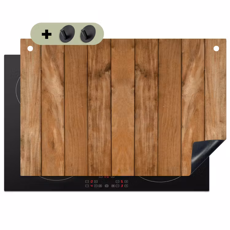 Hout - Naturel - Planken - Structuur Inductie beschemer met haakjes klein -3d