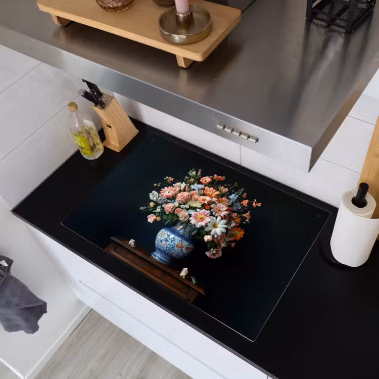 Hout - Vaas - Kleuren - Bloemen Inductie beschemer met haakjes klein -sfeer1