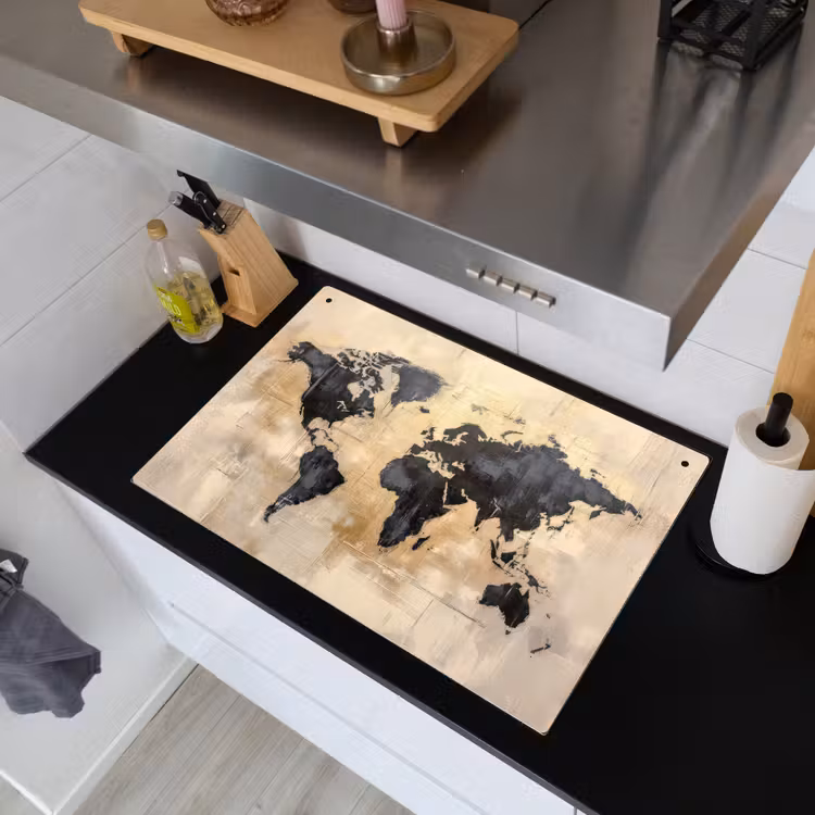 Wereldkaart - Goud - Zwart - Abstract Inductie beschemer met haakjes klein -sfeer1