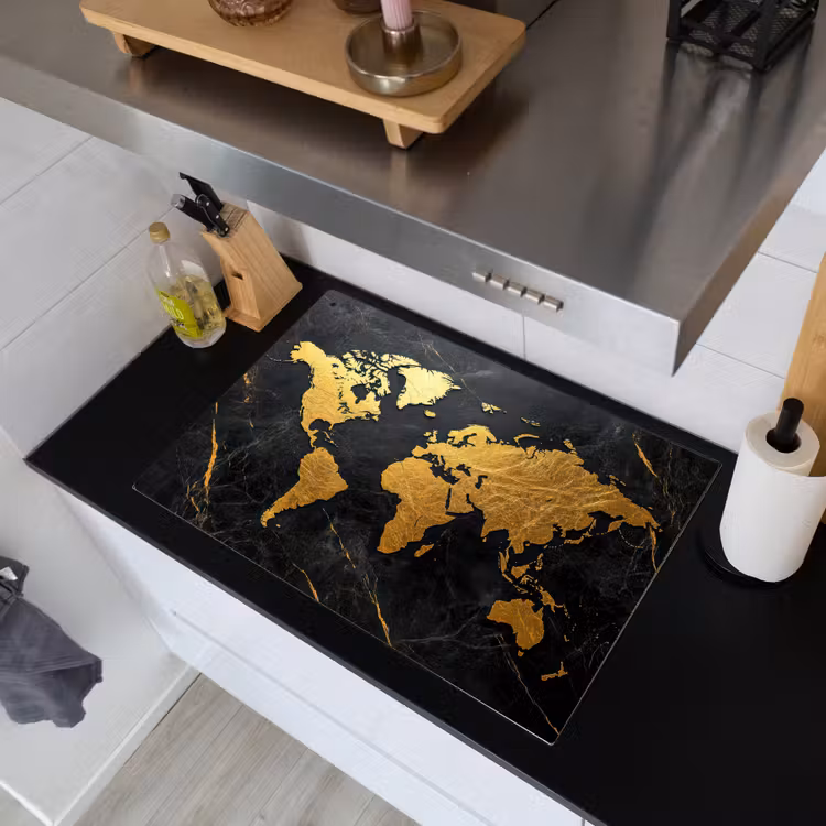 Wereldkaart - Goud - Marmer Inductie beschemer met haakjes klein -sfeer1