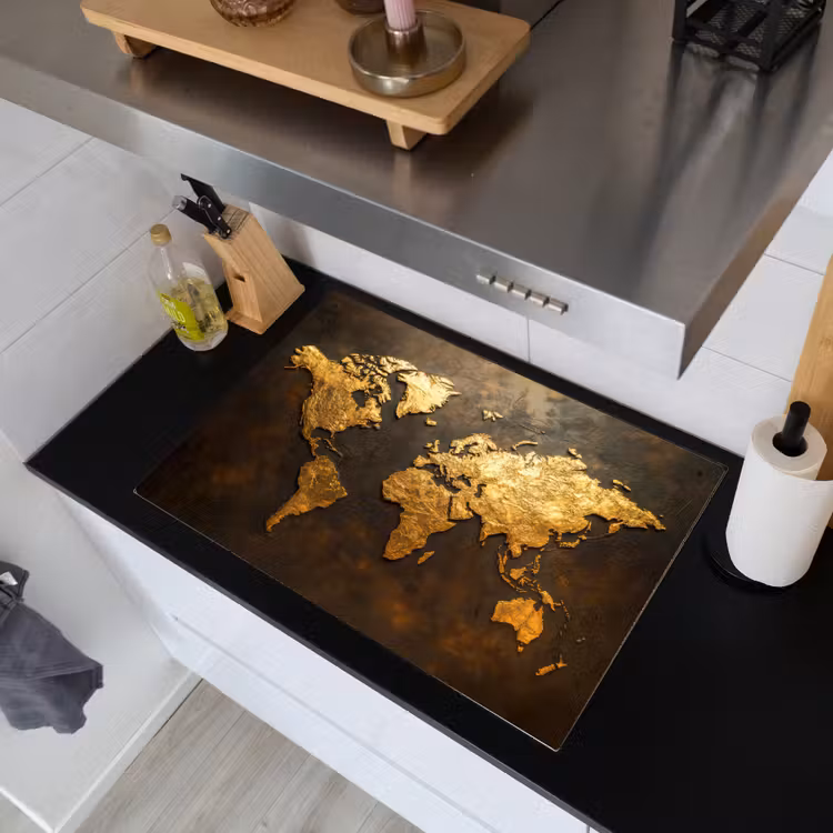 Wereldkaart - Goud - Roest Inductie beschemer met haakjes klein -sfeer1