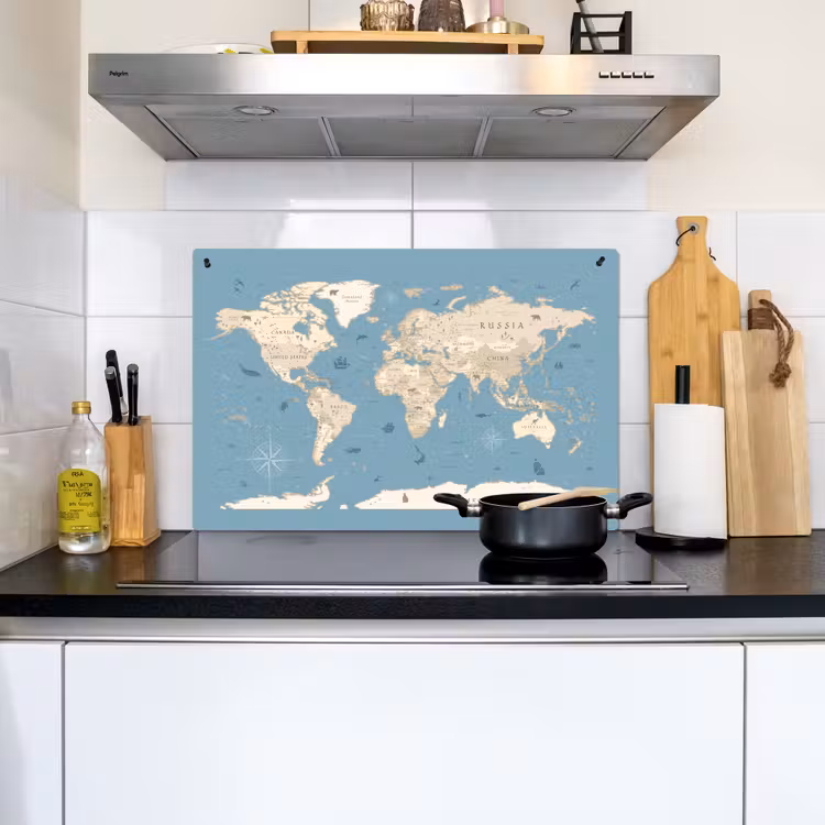Wereldkaart - Oceaan - Realistisch - Blauw Inductie beschemer met haakjes klein -sfeer2