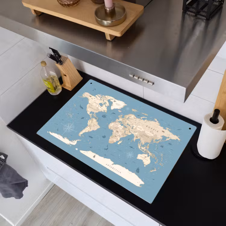 Wereldkaart - Oceaan - Realistisch - Blauw Inductie beschemer met haakjes klein -sfeer1