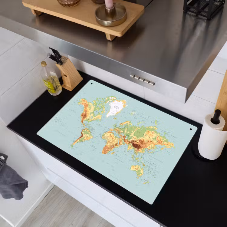 Wereldkaart - Realistisch - Blauw Inductie beschemer met haakjes klein -sfeer1