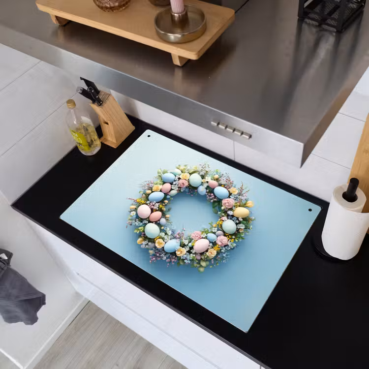Krans - Eieren - Bloemen Inductie beschemer met haakjes klein -sfeer1