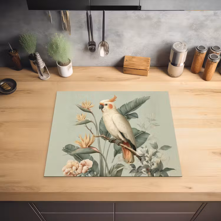 Gele kuifkaketoe - paradijsvogelbloemen - Groen Inductie beschermer vinyl 3mm middel -sfeer5