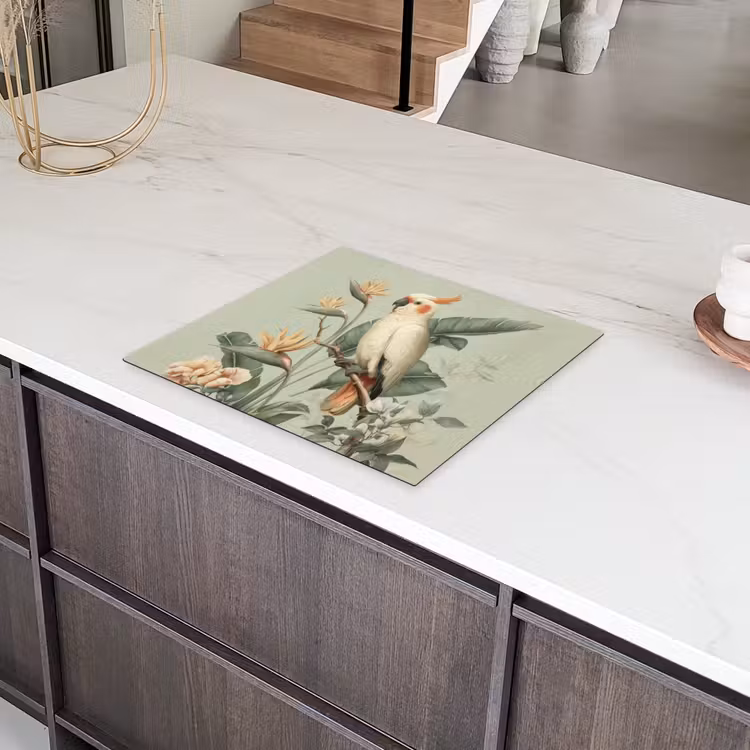 Gele kuifkaketoe - paradijsvogelbloemen - Groen Inductie beschermer vinyl 3mm middel -sfeer8