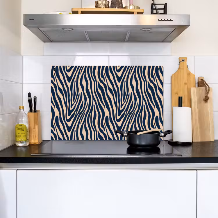 Zebra - Patroon - Blauw - Beige Inductie beschemer met haakjes klein 777 -sfeer2