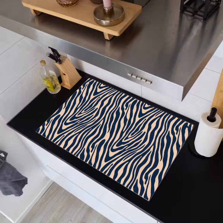 Zebra - Patroon - Blauw - Beige Inductie beschemer met haakjes klein 777 -sfeer1