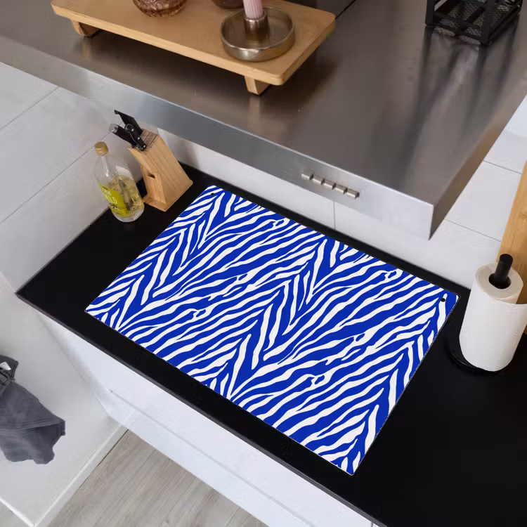 Zebra - Patroon - Kobalt - Blauw Inductie beschemer met haakjes klein 777 -sfeer1