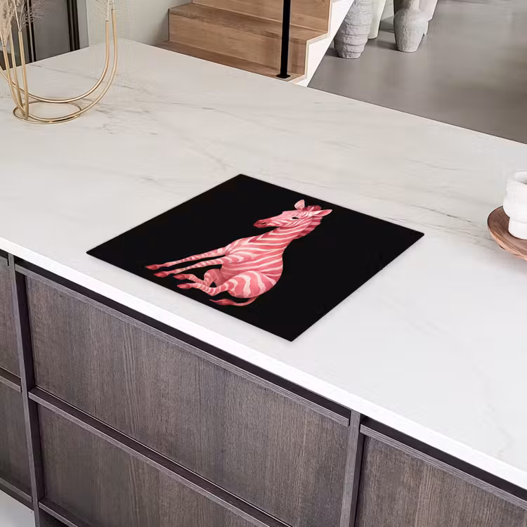Zebra - Roze - Gestreept Inductie beschermer vinyl 3mm middel -sfeer8