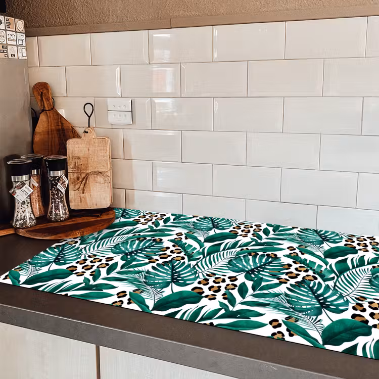 Dierenprint - Panter - Bladeren - Tropisch - Jungle Inductie beschermer vinyl 3mm groot -sfeer3