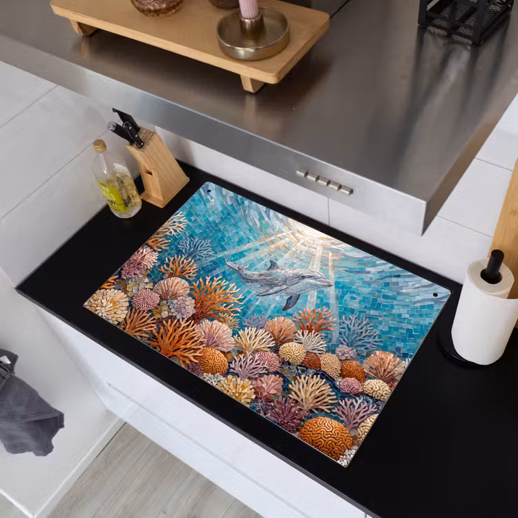 Dieren - Mozaïek - Oceaan - Koraal - Blauw Inductie beschemer met haakjes klein -sfeer1