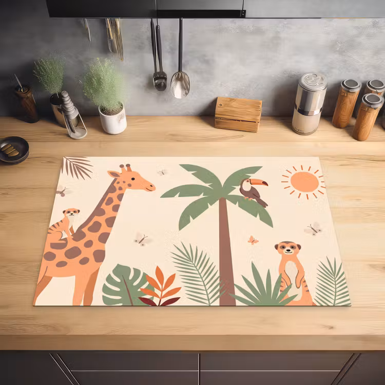 Dieren - Tropisch - Safari - Kleurrijk Inductie beschermer vinyl 3mm klein -sfeer5