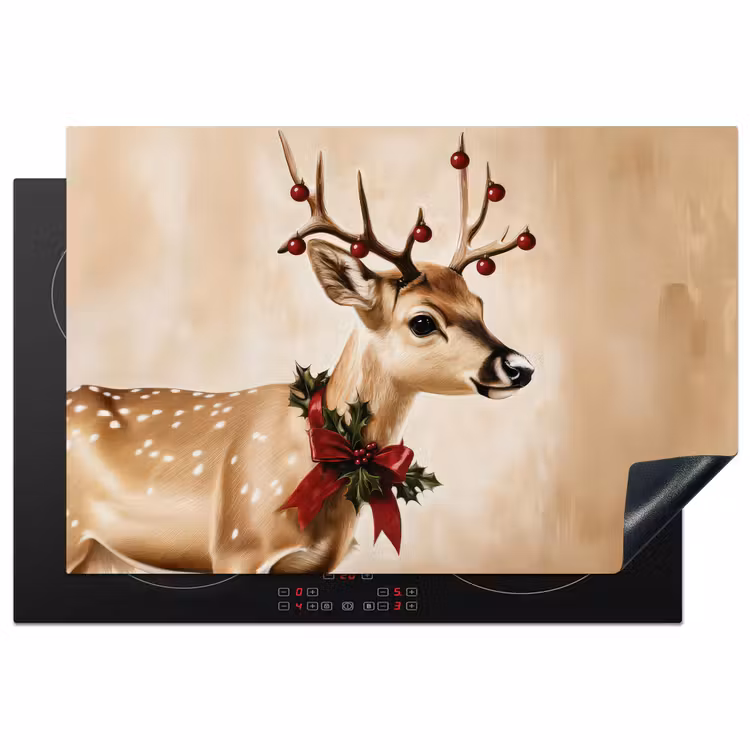 Gewei - Kerst - Rendier - Rood Inductie beschermer vinyl 3mm klein -3d