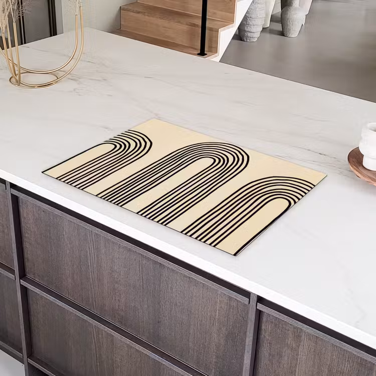 Boogvormen - Zwart - Strak Inductie beschermer vinyl 3mm klein -sfeer8