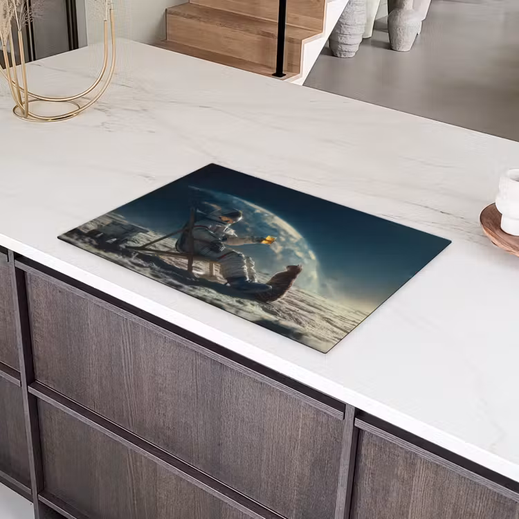 Astronaut - Kat - Glas - Stoel Inductie beschermer vinyl 3mm klein -sfeer8