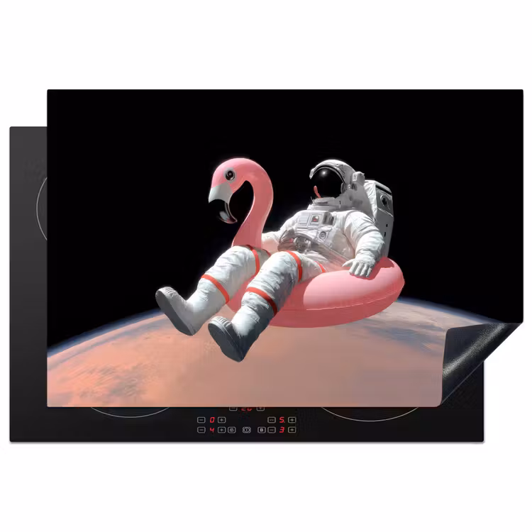 Astronaut - Flamingo - Zwemband - Roze Inductie beschermer vinyl 3mm klein -3d