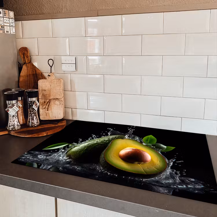 Avocado - Groente - Bladeren - Water - Zwart - Groen Inductie beschermer vinyl 3mm klein -sfeer3