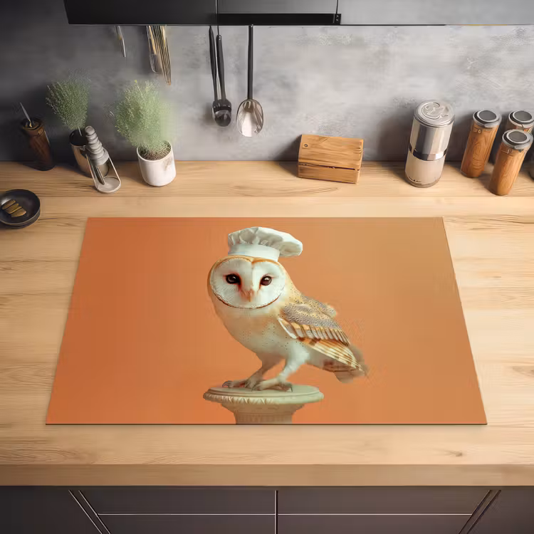 Kerkuil - Koksmuts - Oranje - Vogel Inductie beschermer vinyl 3mm klein -sfeer5