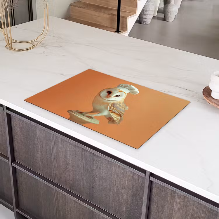 Kerkuil - Koksmuts - Oranje - Vogel Inductie beschermer vinyl 3mm klein -sfeer8