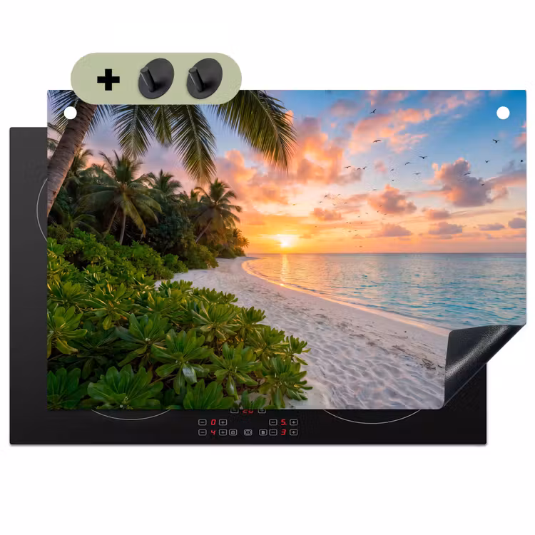 Strand - Zonsondergang - Palmbomen - Tropisch - Natuur Inductie beschemer met haakjes klein -3d