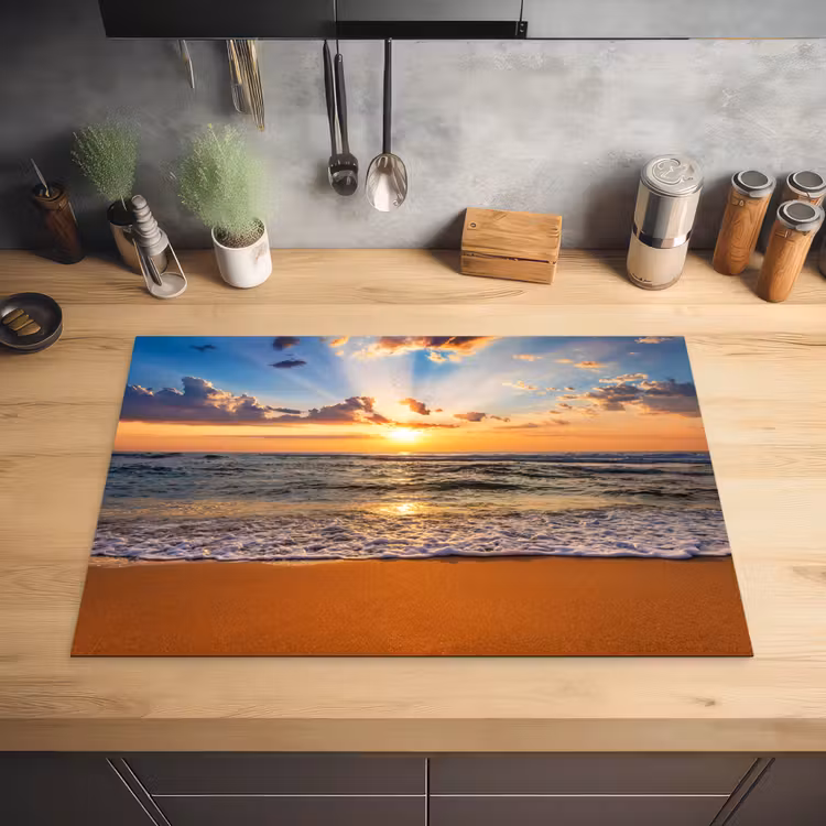Strand - Zonsondergang - Zee - Wolken - Horizon Inductie beschermer vinyl 3mm klein -sfeer5