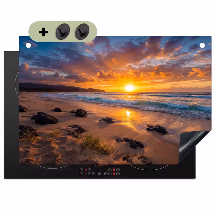 Strand - Zonsondergang - Golven - Natuur - Oranje Inductie beschemer met haakjes klein -3d