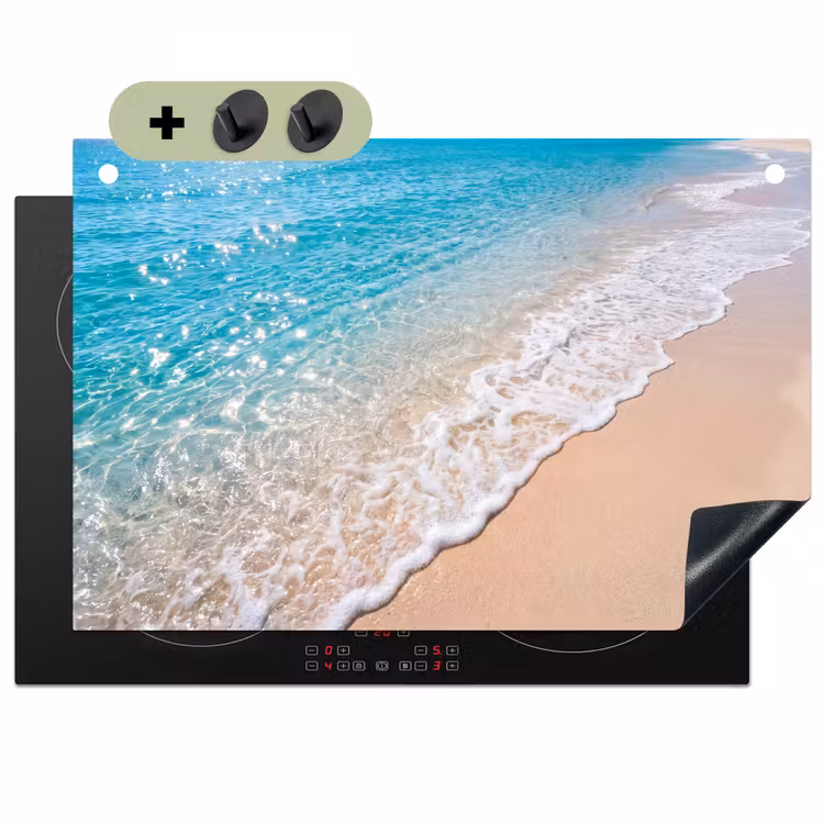 Strand - Water - Natuur - Blauw - Beige Inductie beschemer met haakjes klein -3d