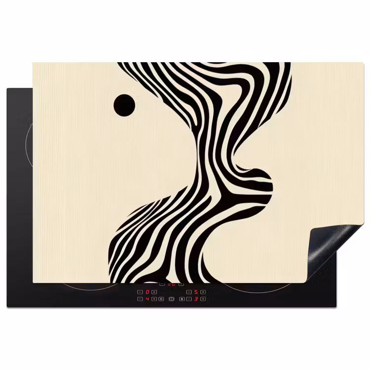 Beige - Lijnen - Golvend -  Abstract Inductie beschermer vinyl 3mm klein -3d