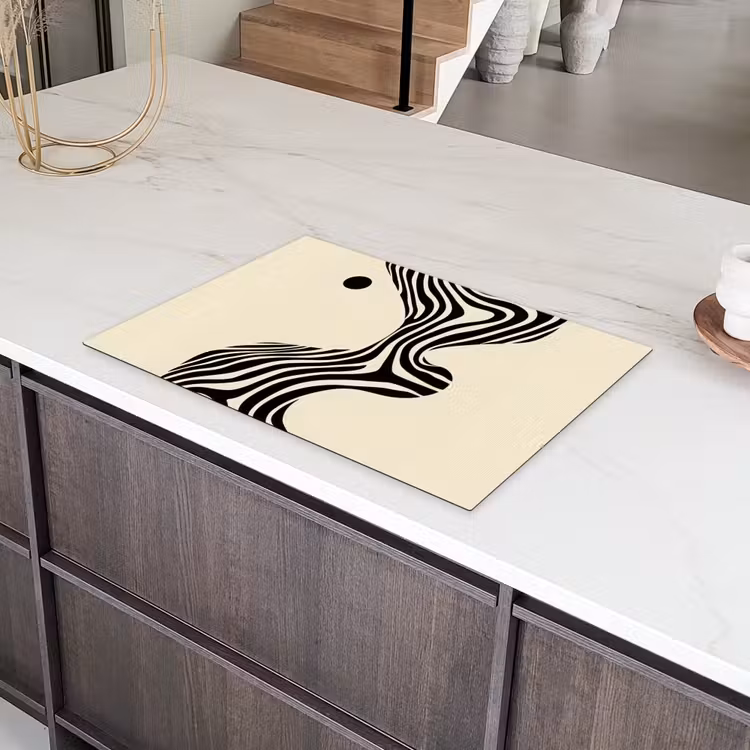 Beige - Lijnen - Golvend -  Abstract Inductie beschermer vinyl 3mm klein -sfeer8