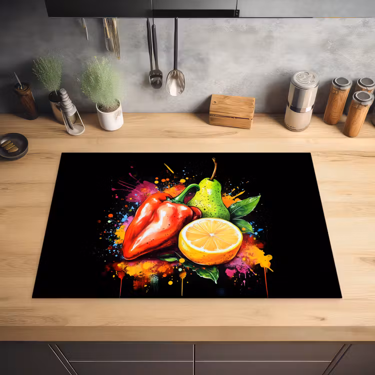 Paprika - Peer - Citroen - Graffiti - Verf - Abstract Inductie beschermer vinyl 3mm klein -sfeer5