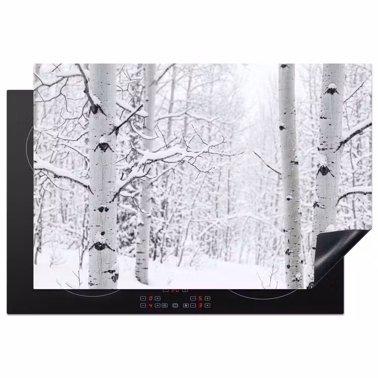 Berkenbomen - Sneeuw - Winter - Bos - Wit Inductie beschermer vinyl 3mm klein -3d