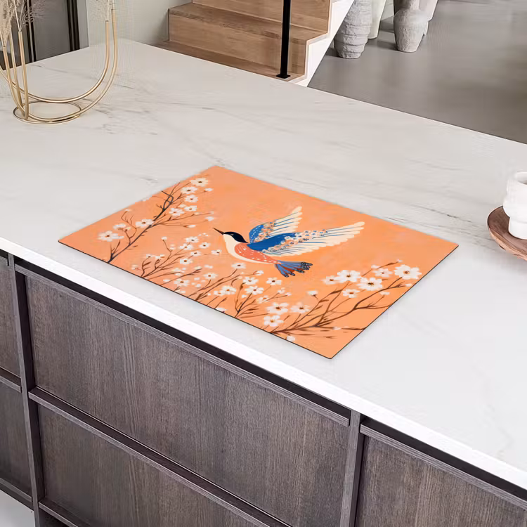 Vogel - Bloesemtakken - Warm - Kleurrijk Inductie beschermer vinyl 3mm klein -sfeer8