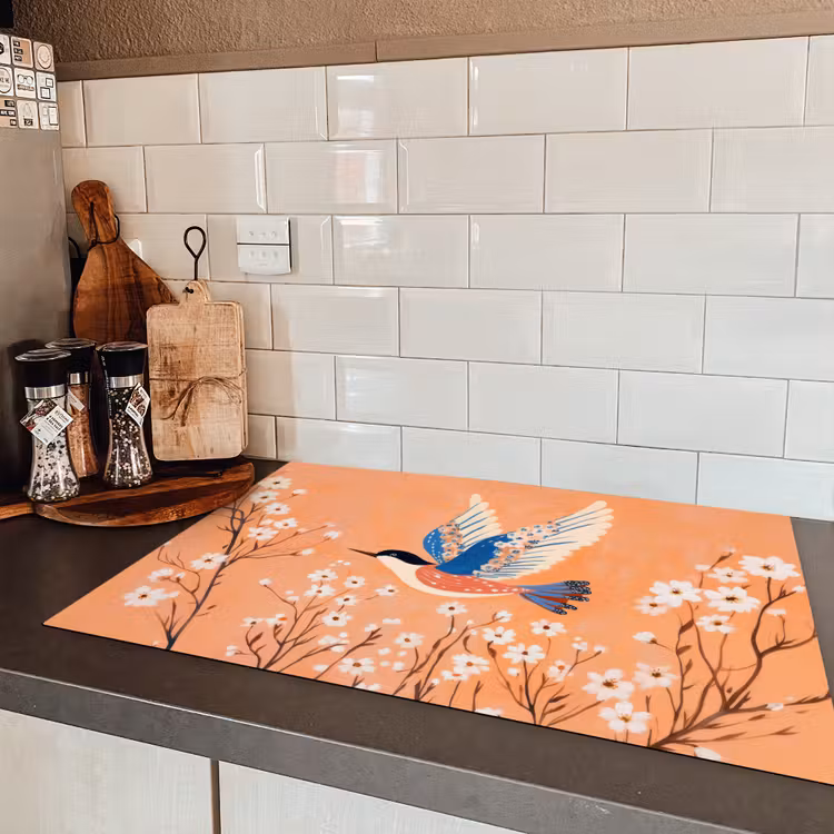 Vogel - Bloesemtakken - Warm - Kleurrijk Inductie beschermer vinyl 3mm klein -sfeer3