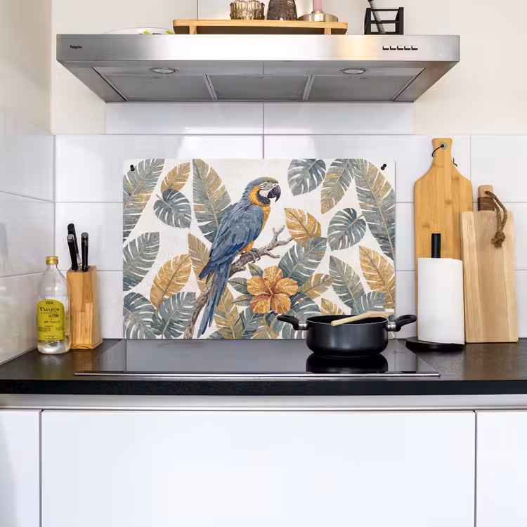 Vogel - Tak - Natuur - Mozaïek - Blauw Inductie beschemer met haakjes klein -sfeer2
