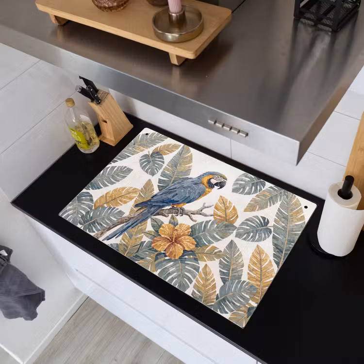 Vogel - Tak - Natuur - Mozaïek - Blauw Inductie beschemer met haakjes klein -sfeer1