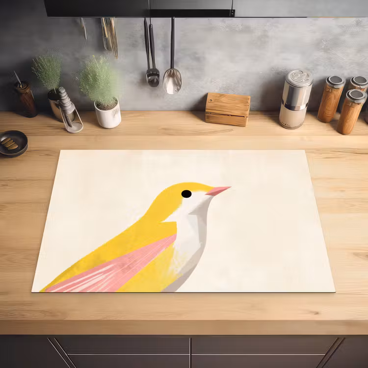 Vogel - Minimalistisch - Geel Inductie beschermer vinyl 3mm klein -sfeer5
