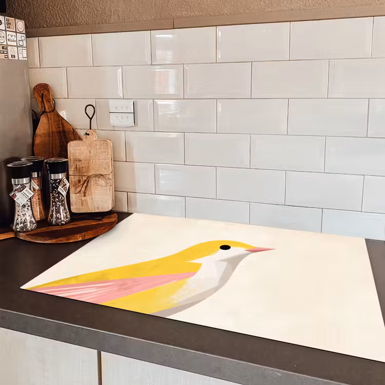 Vogel - Minimalistisch - Geel Inductie beschermer vinyl 3mm klein -sfeer3