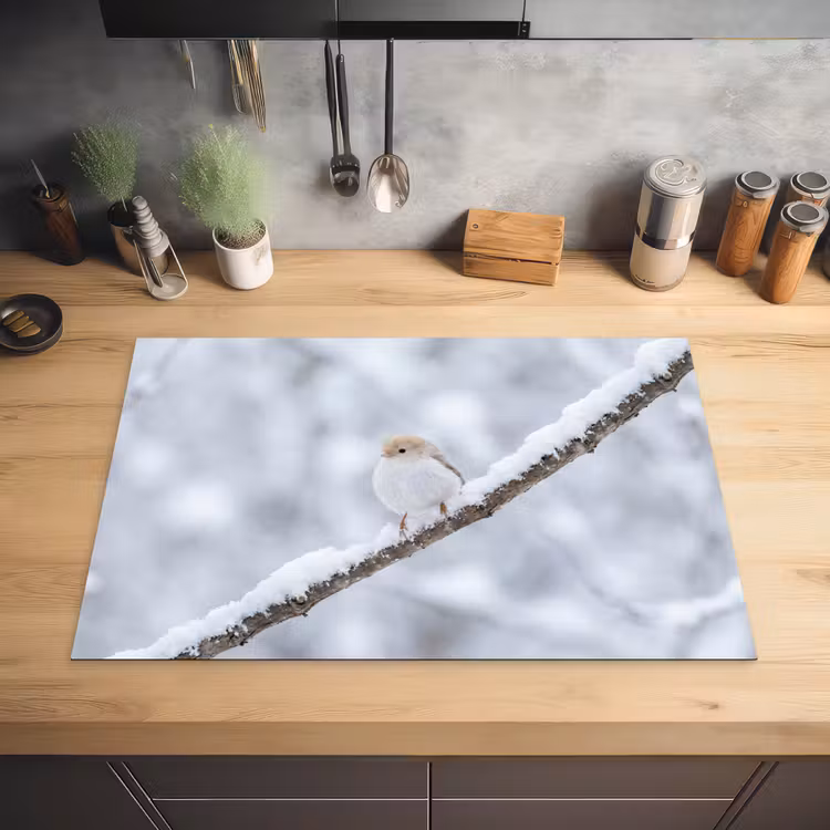 Vogeltje - Sneeuw - Tak - Winter - Zacht Inductie beschermer vinyl 3mm klein -sfeer5